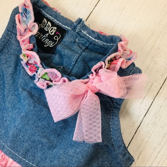BOGO DDG Darlings Denim & Pink Tulle Flower Print Dress Size 3-6 Months - Picture 5 of 13